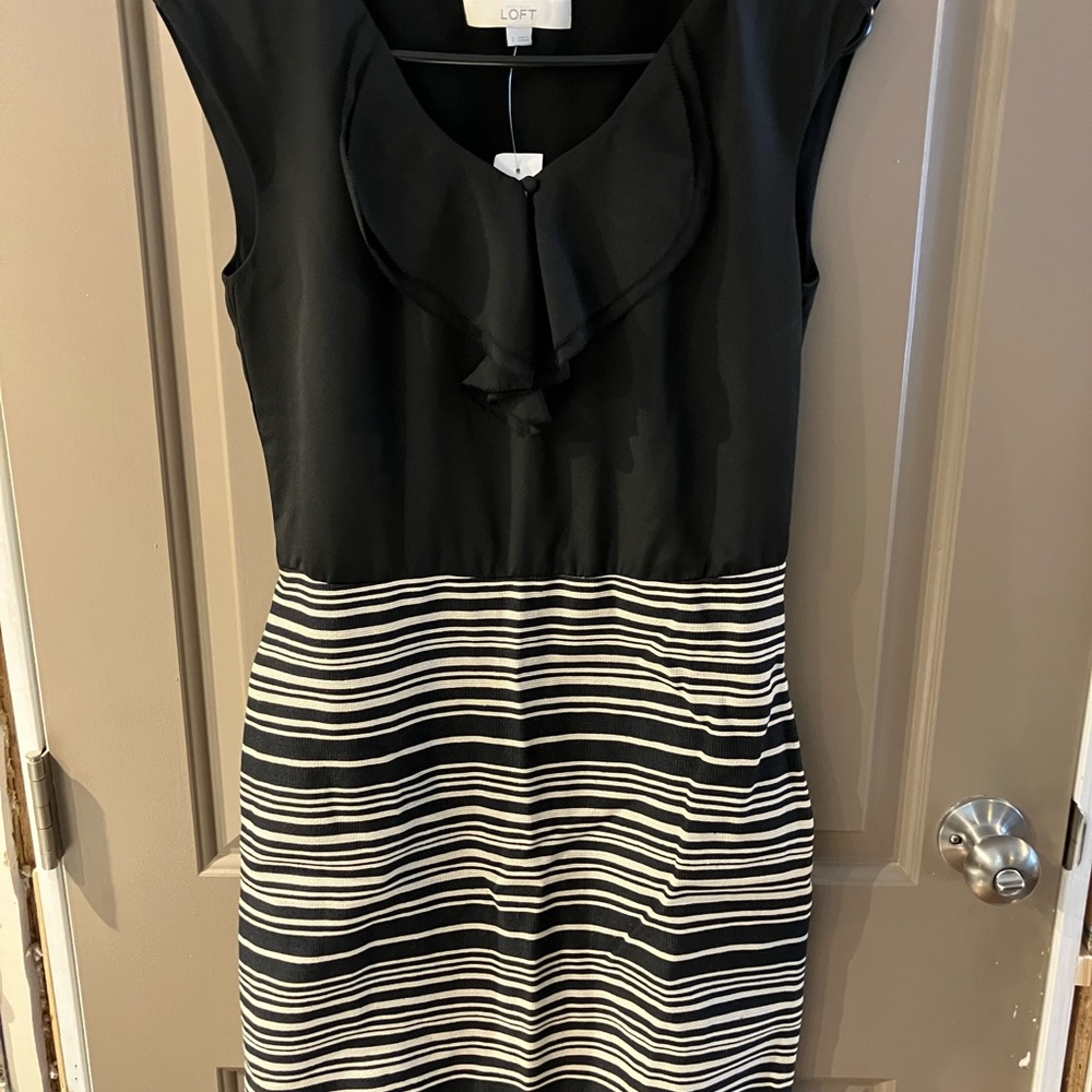LOFT Black and White Striped Dress Size 2